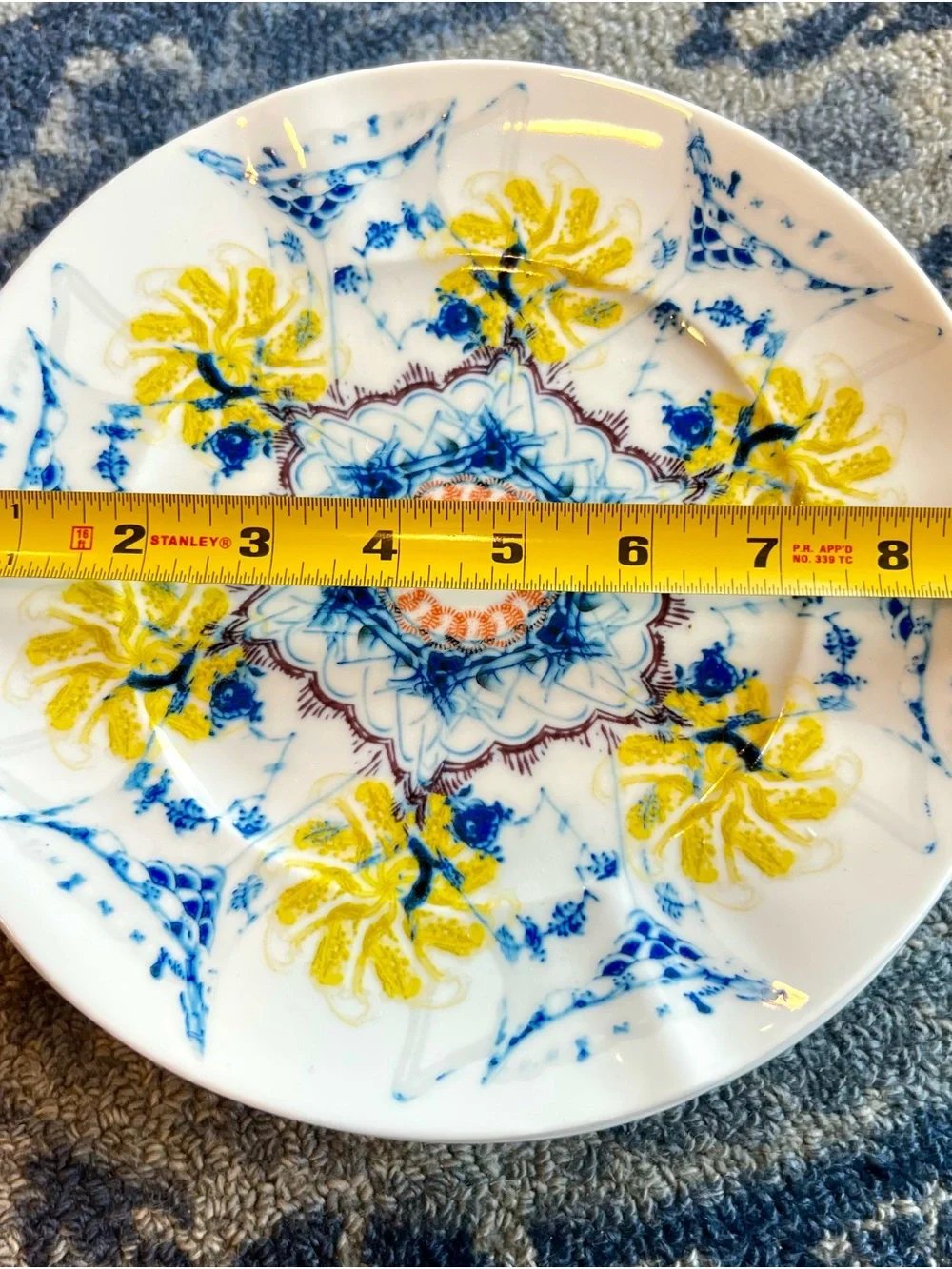 8 Anthropologie Porcelain Plates - Yellow, Blue & Orange - Stunning-Hard to Find